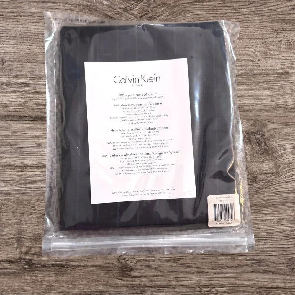 Calvin Klein Home Jasper Stripe Pillowcases Brown Blue Gray Pinstripe 2 Standard